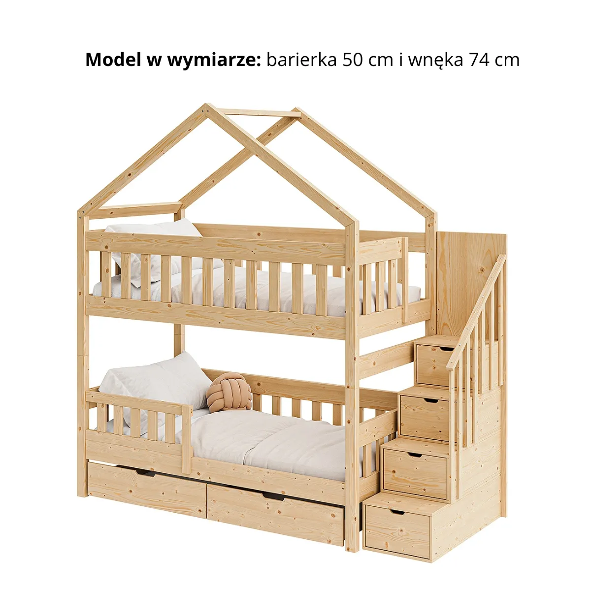 Łóżko piętrowe MAGNUM HOUSE – podwyższona barierka 50 cm i prześwit 79 cm
