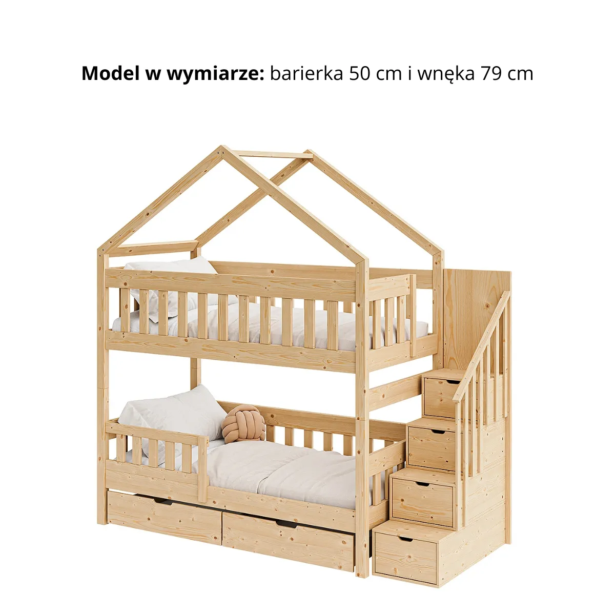 Łóżko piętrowe MAGNUM HOUSE – podwyższona barierka 50 cm i prześwit 79 cm