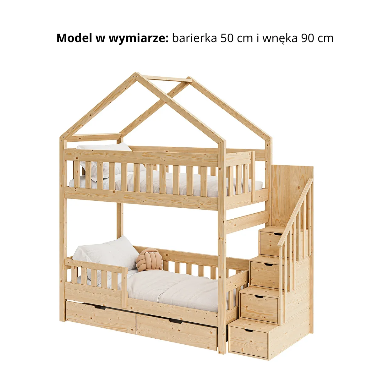 Łóżko piętrowe MAGNUM HOUSE – podwyższona barierka 50 cm i prześwit 90 cm