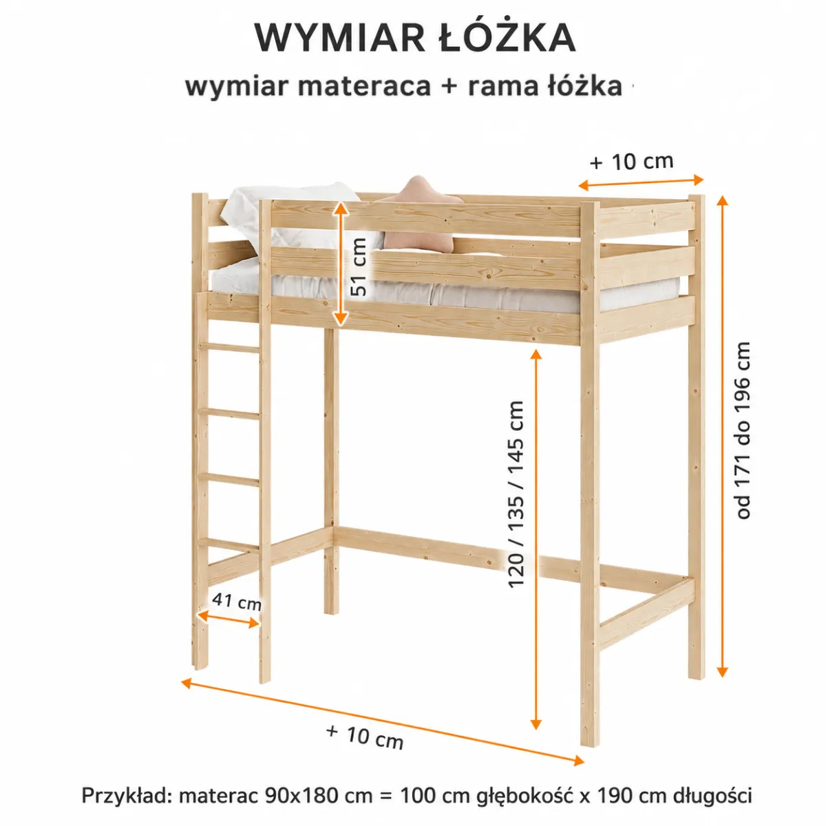 Łóżko antresola MING – wymiary i konstrukcja z litego drewna
