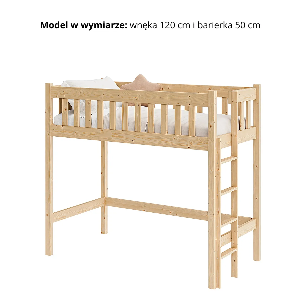Łóżko antresola NEST wnęka 120 cm z podwyższoną barierką