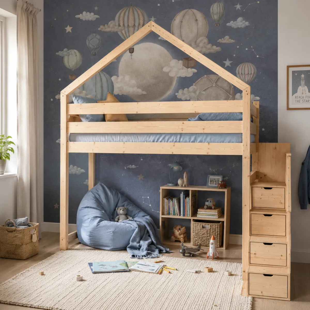 Łóżko na antresoli dla dzieci OLIMP HOUSE ze schodami