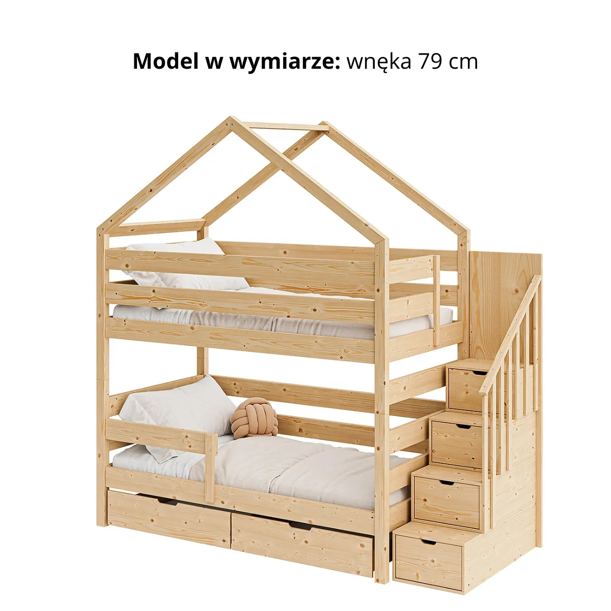 Łóżko piętrowe PESTO HOUSE domek ze schodkami i pojemnymi szufladami