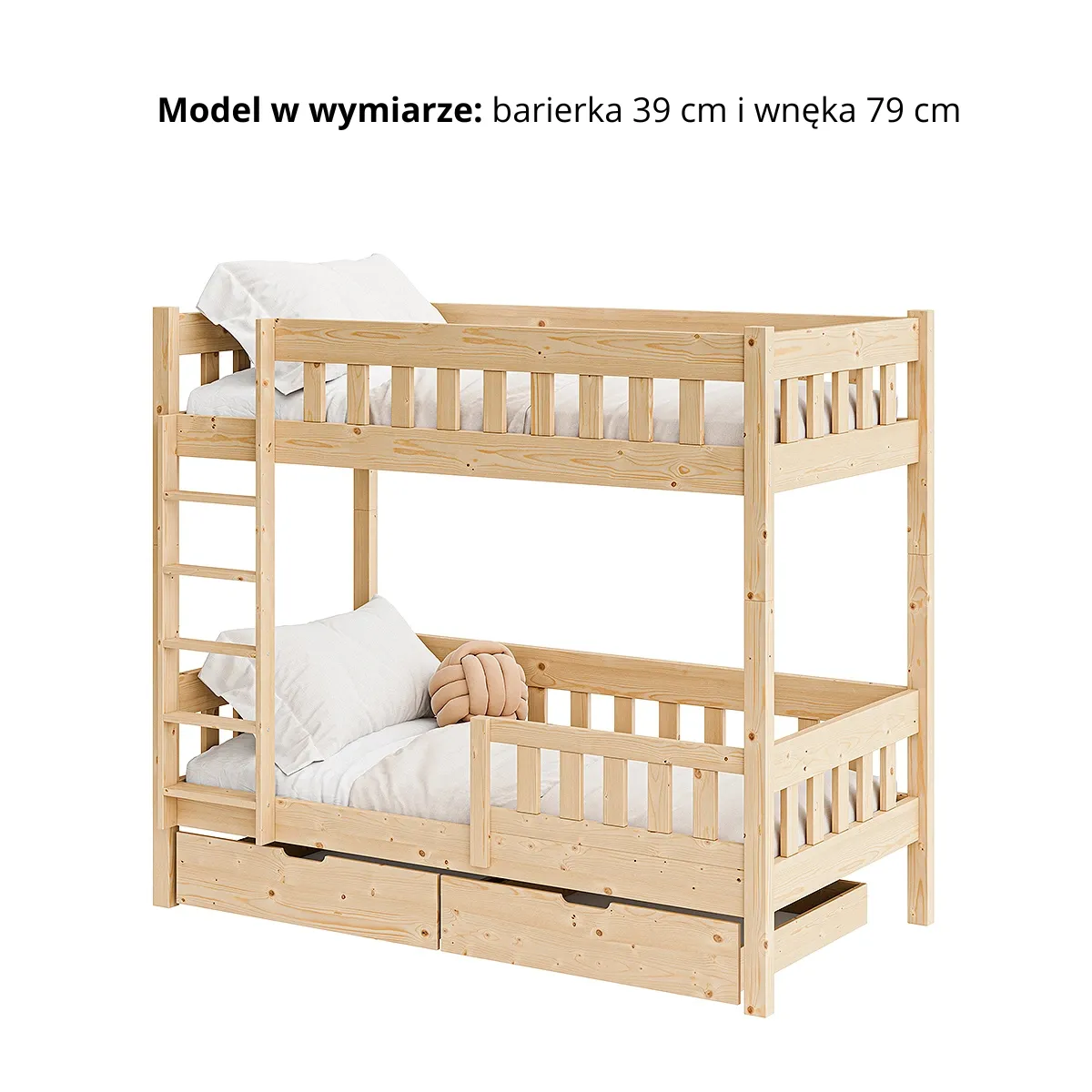 Łóżko piętrowe STRONG z barierką 39 cm i prześwitem 79 cm