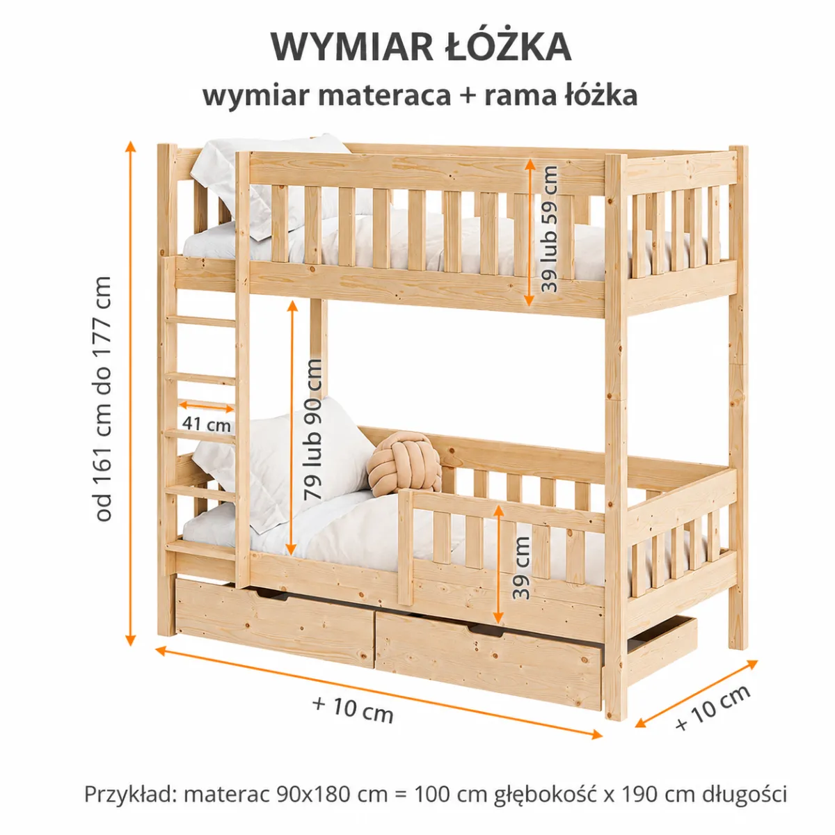 Łóżko piętrowe STRONG – wymiary i konstrukcja z litego drewna