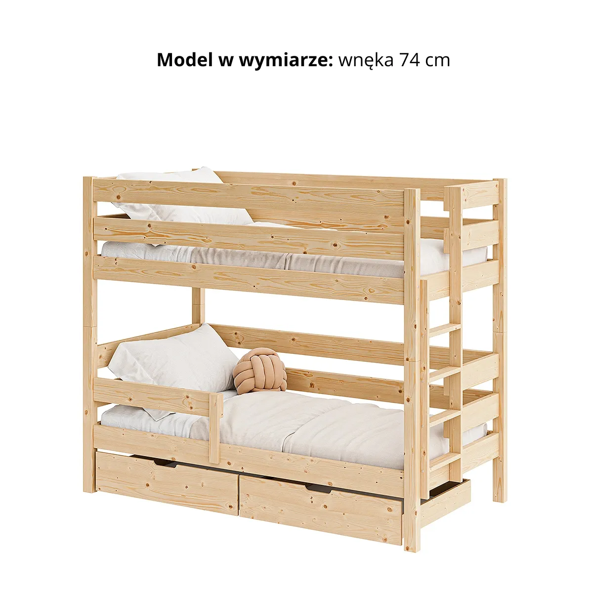 Łóżko piętrowe TITAN z drabinką z boku i prześwitem 74 cm między poziomami