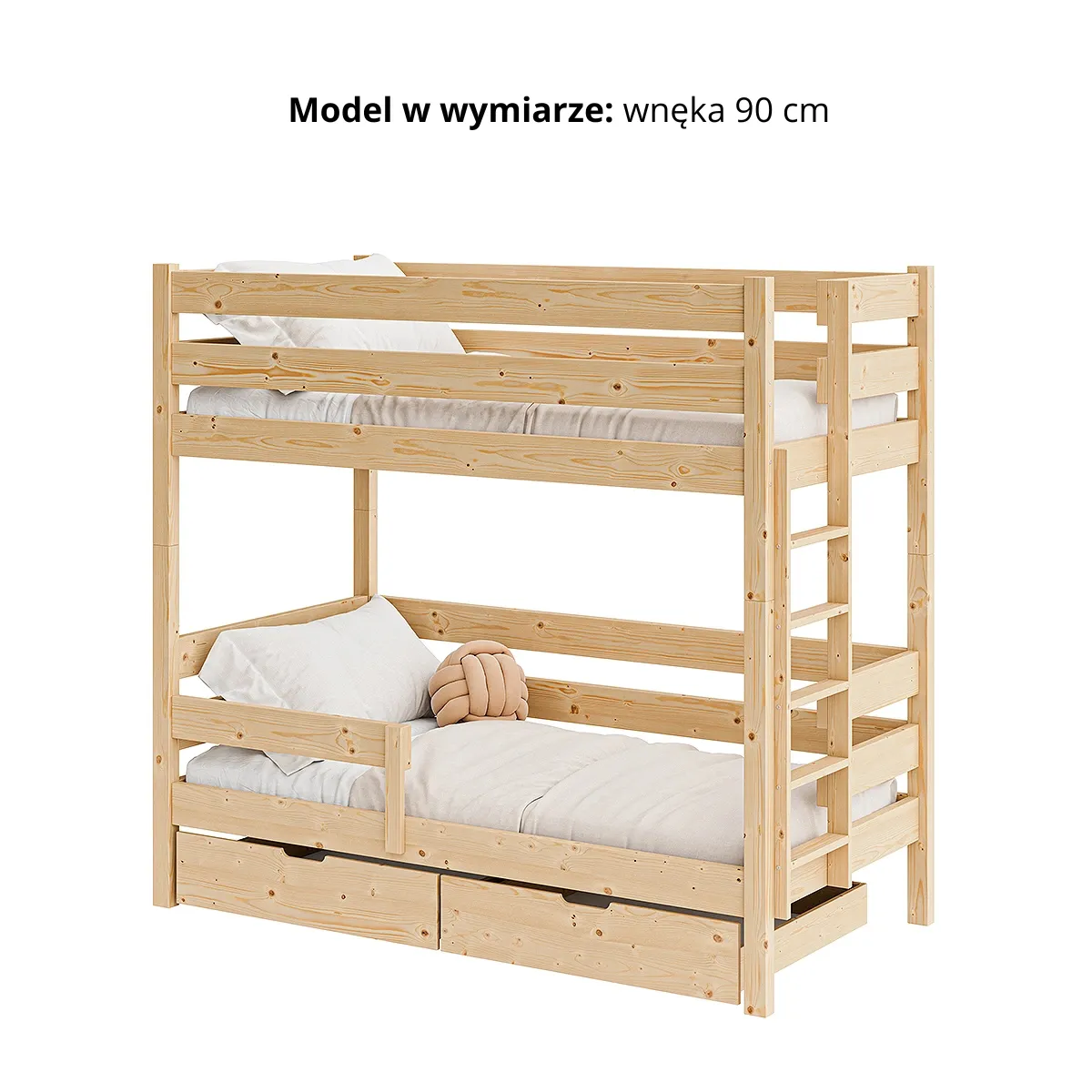 Łóżko piętrowe TITAN z drabinką z boku i większym prześwitem 90 cm między poziomami