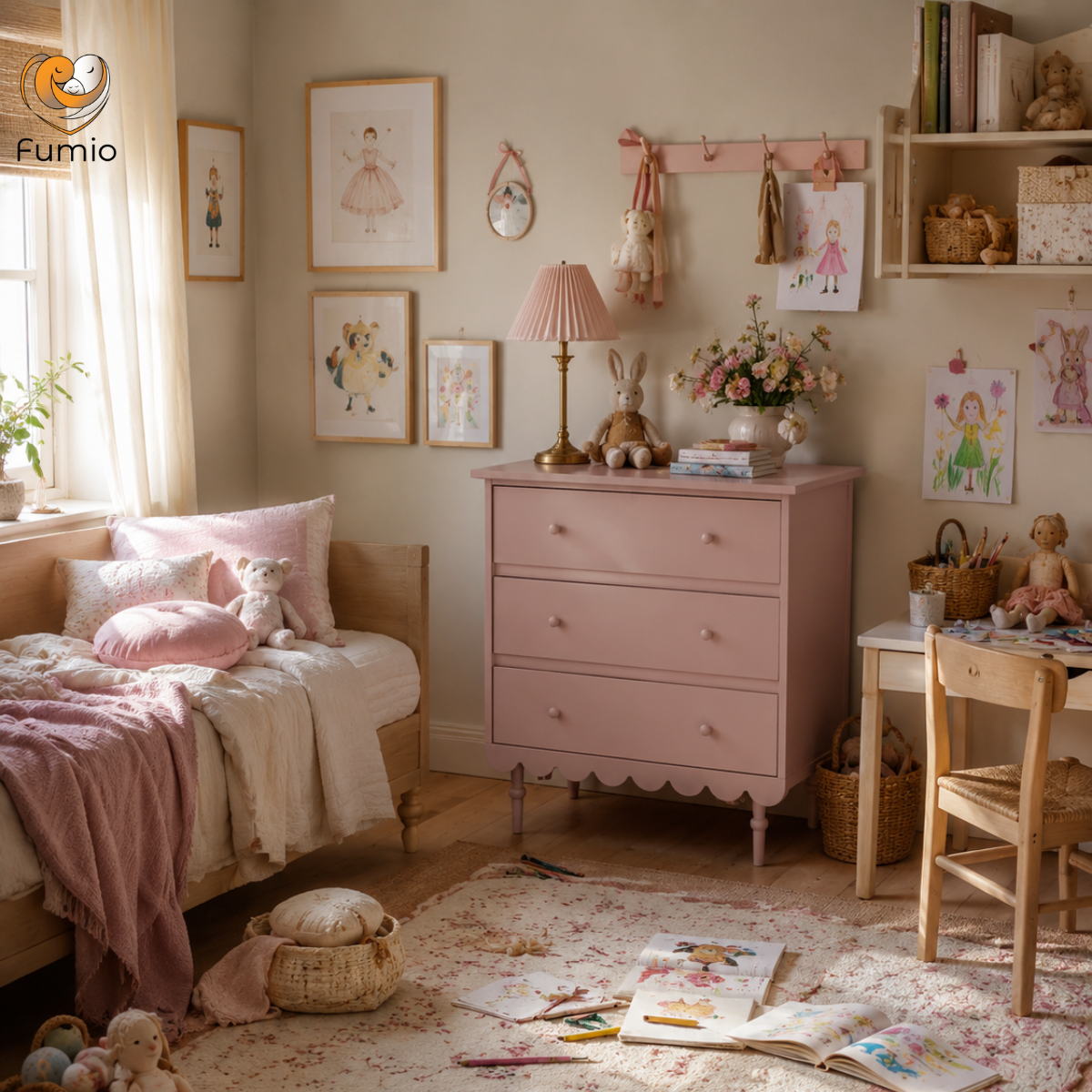 Komoda WOOD LUCK Babushka różowa z 3 szufladami do pokoju dziewczynki