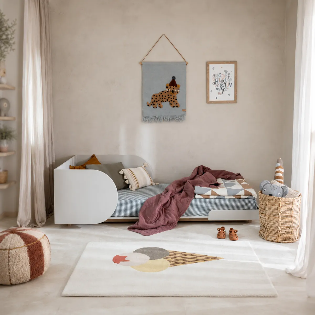 Łóżko dziecięce Wood Luck Bloom 90x160–200 kaszmir z drewnem dębowym