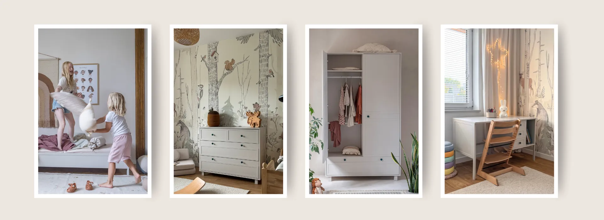 WOOD LUCK Vintage – meble dziecięce w stylu retro kaszmir i eukaliptus
